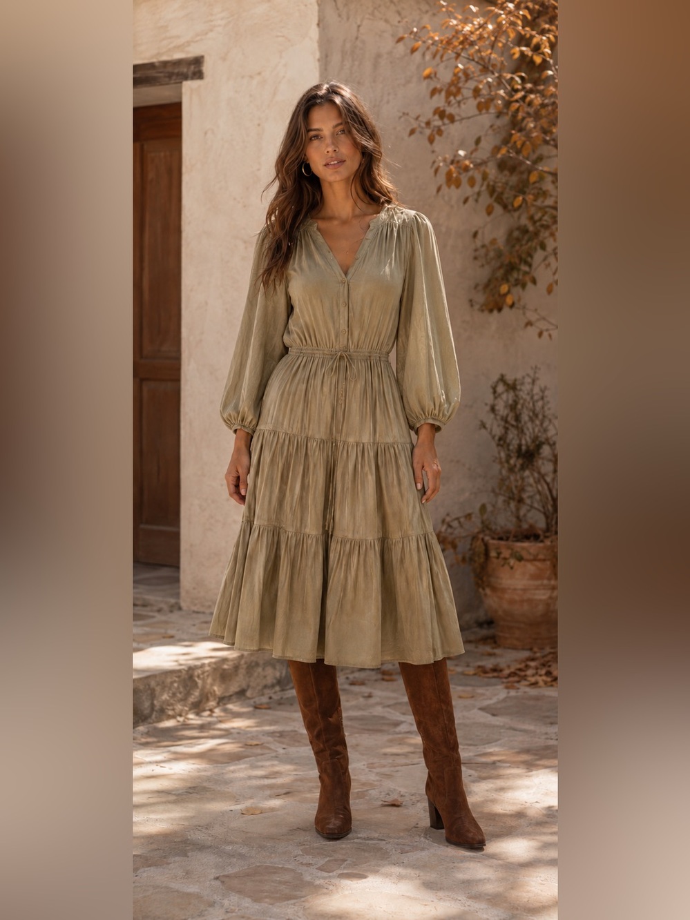 NWT Kara Thoms The Paloma long sleeve Dress – Khaki – Size S